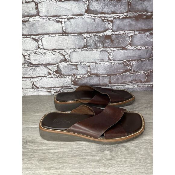 Emozioni Dark Brown Leather Slides Wedge Sandals Men Sz 45EU/12M US